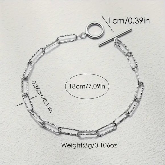 Elegant Minimalist Mosaic Chain With OT Buckle • Sterling 925 Silver Bracelet - Picture 3 of 4